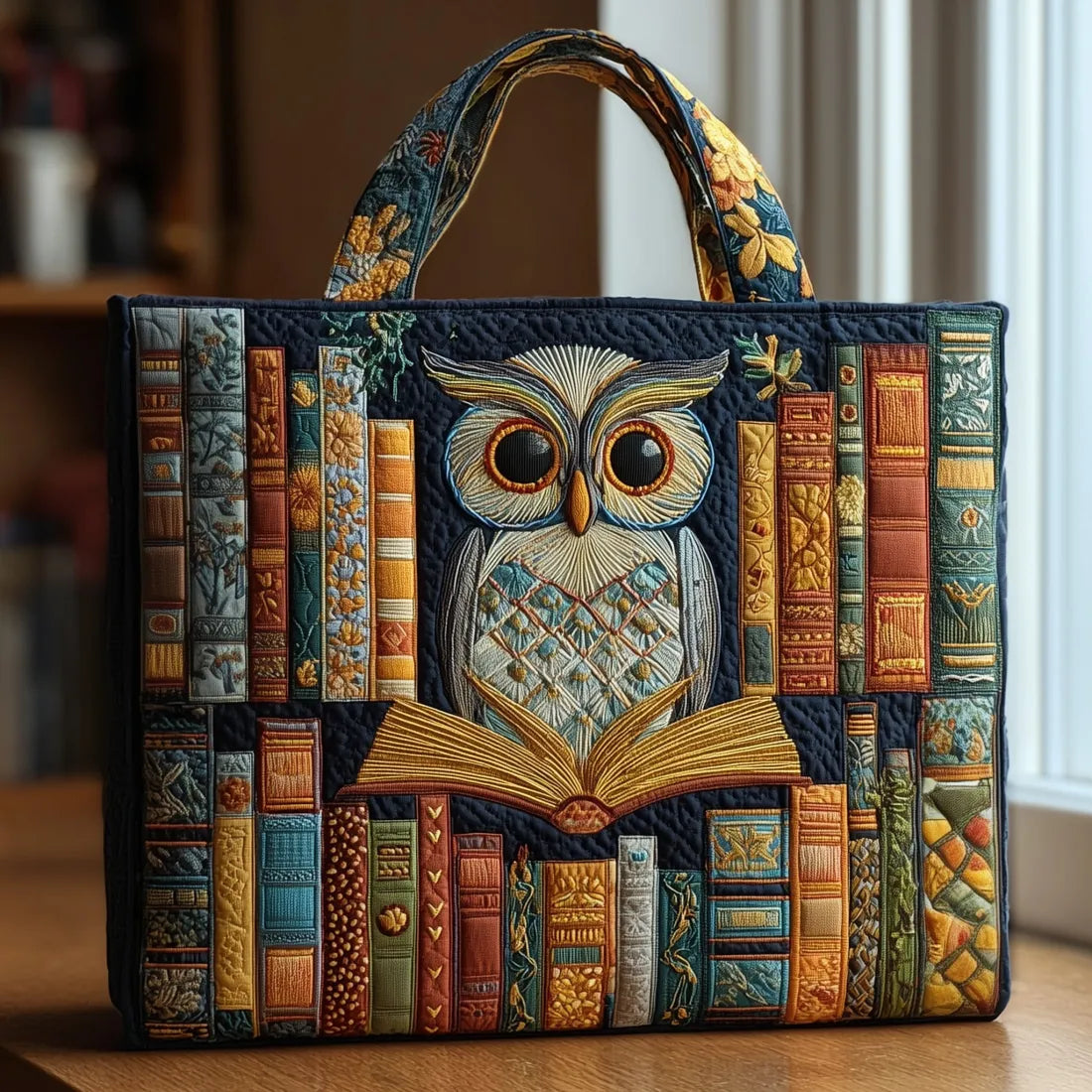 Britt | Owl Among Old Books Quilted Tote Bag