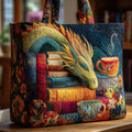 Cleo | Dragon with Books and Cups Quilted Tote Bag
