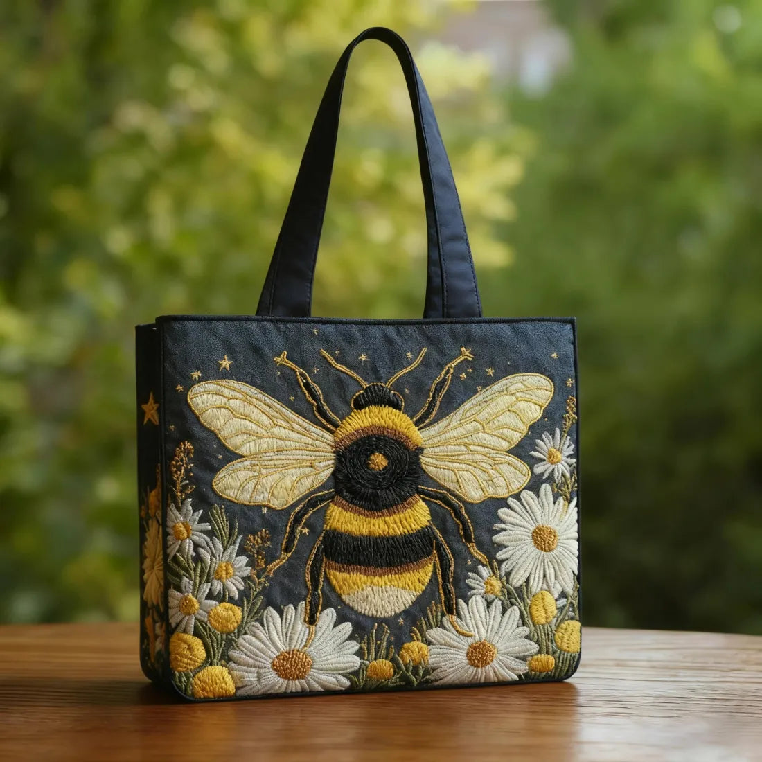 Opal | Bees Daisies and Stars Quilted Tote Bag