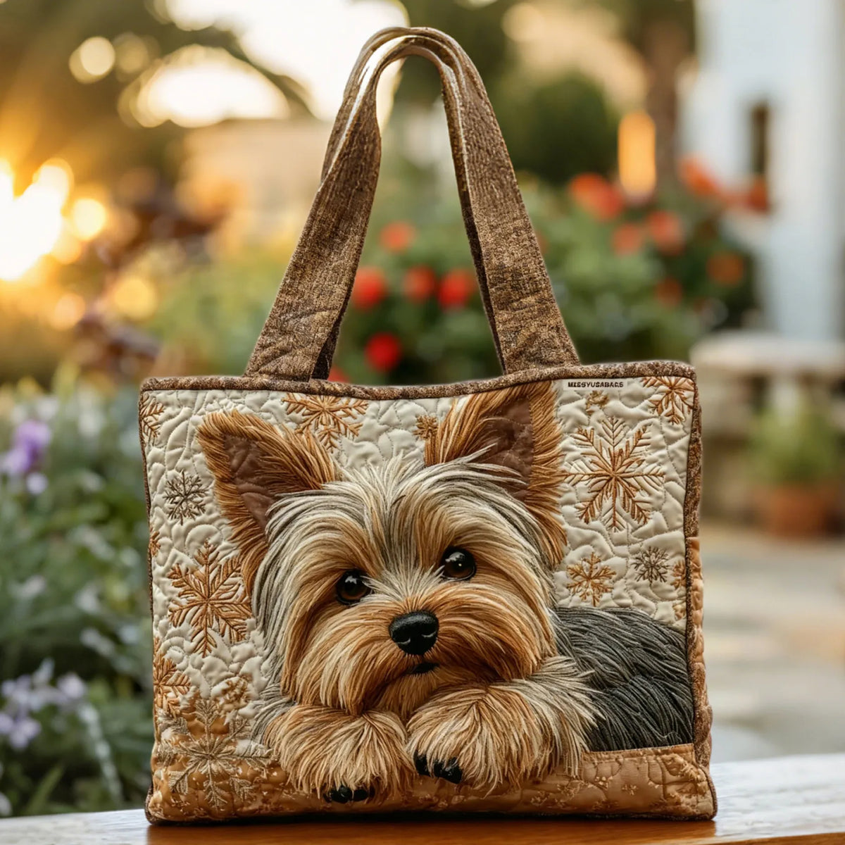 Edie | Bright Yorkie Quilted Tote Bag