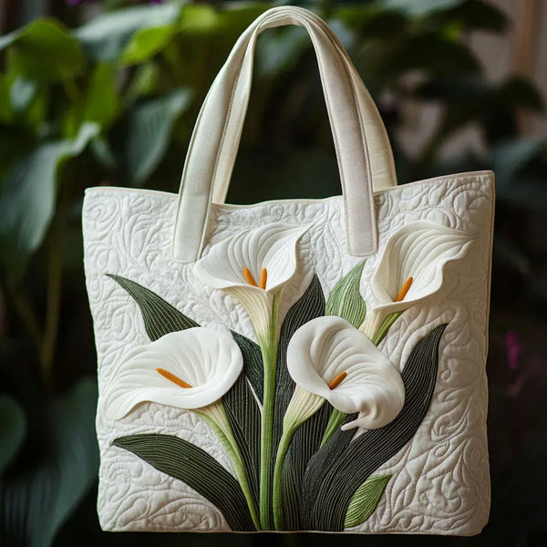 Nyla | White Lilies Quilted Tote Bag