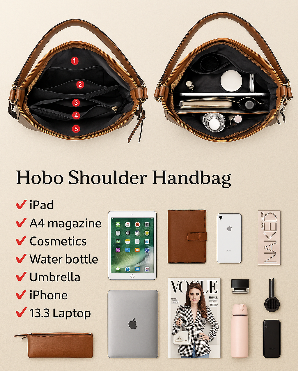 Nova | Anti-Theft Hobo Handbag + Free Pouch Wallet