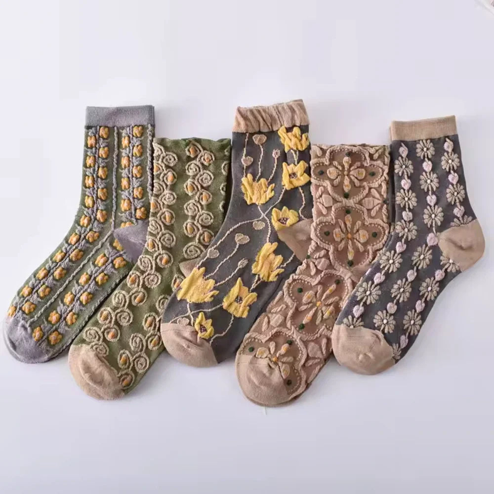 Grey Floral Socks · 5-pack