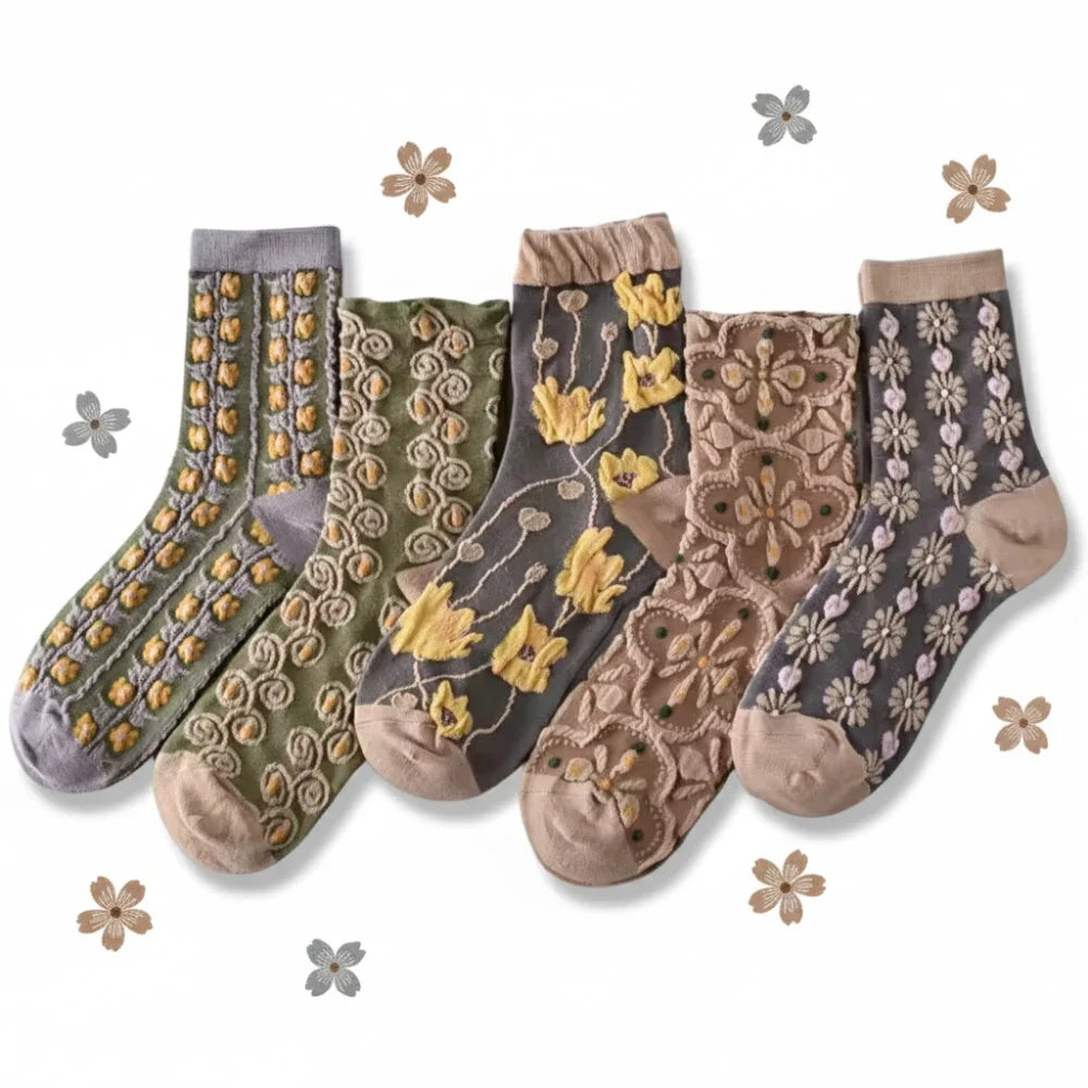 Grey Floral Socks · 5-pack