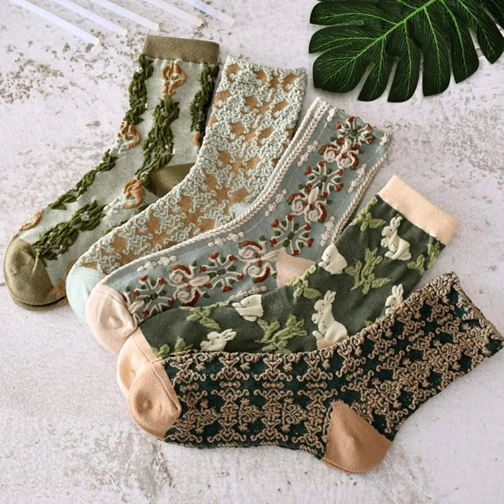 Green Floral Socks · 5-pack