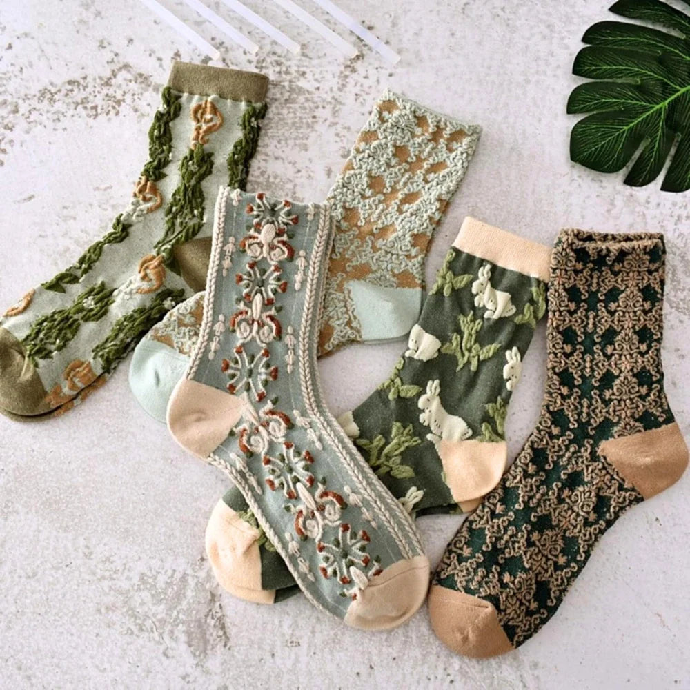 Green Floral Socks · 5-pack