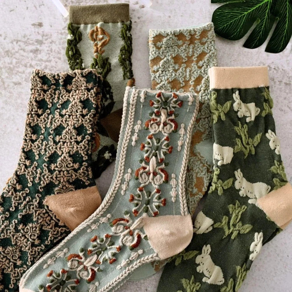 Green Floral Socks · 5-pack