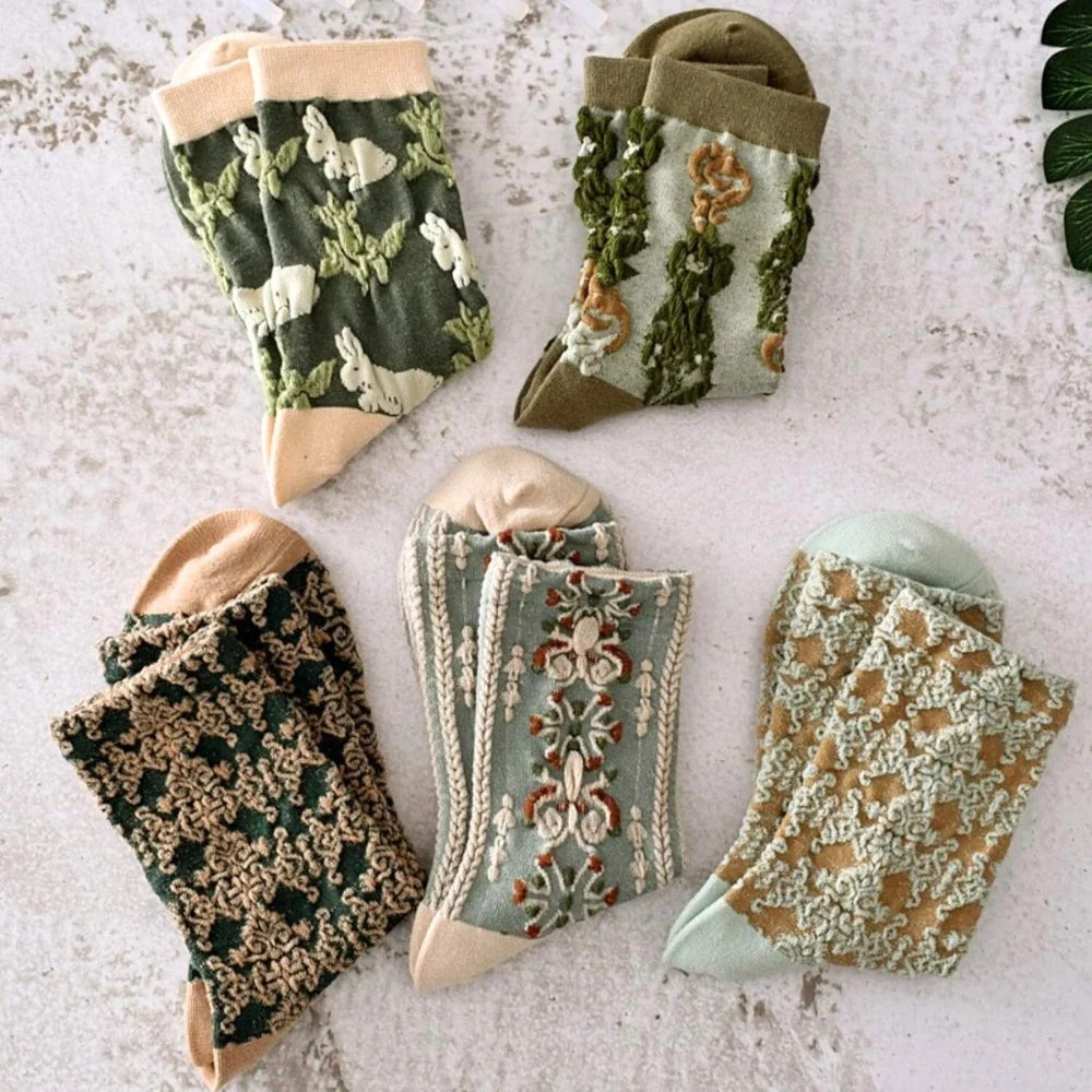 Green Floral Socks · 5-pack