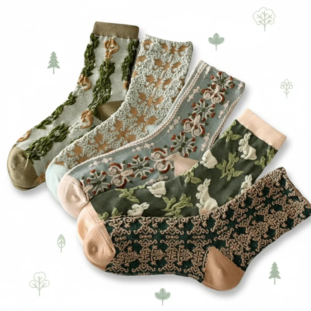 Green Floral Socks · 5-pack