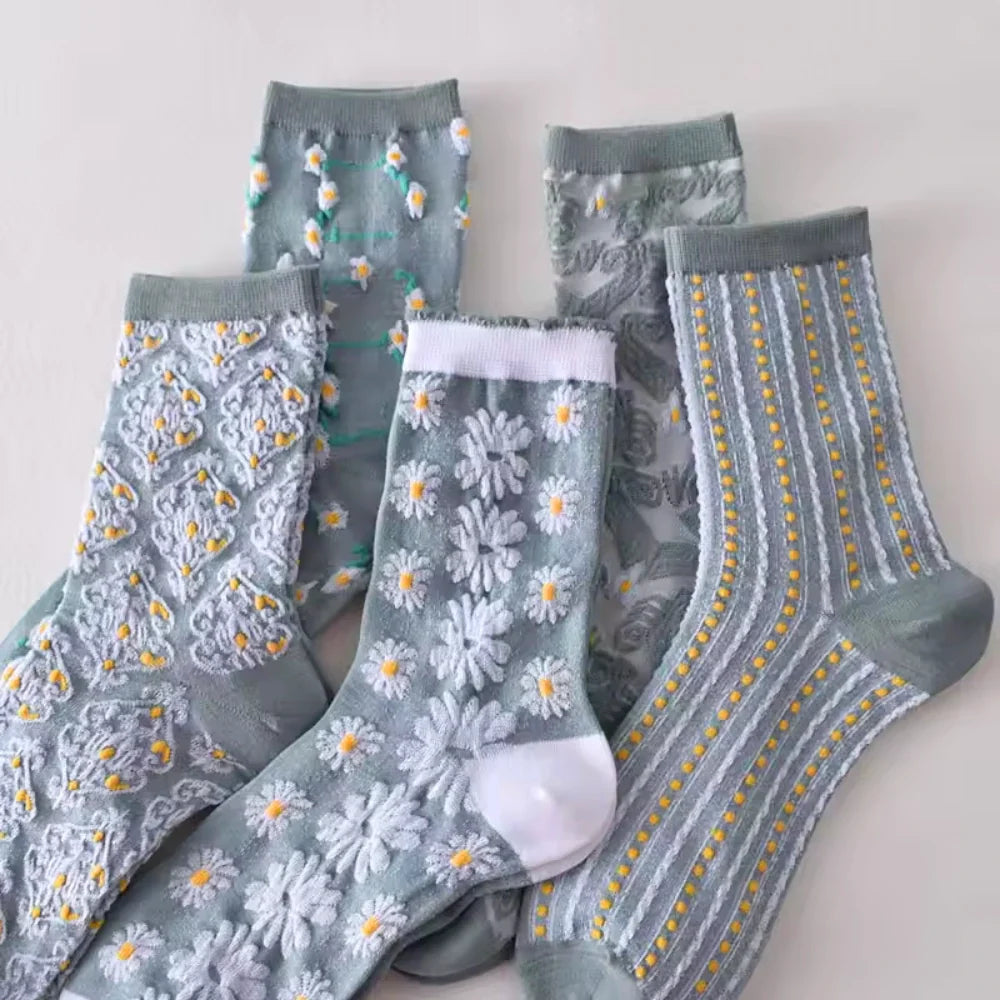 Blue Floral Socks · 5-pack