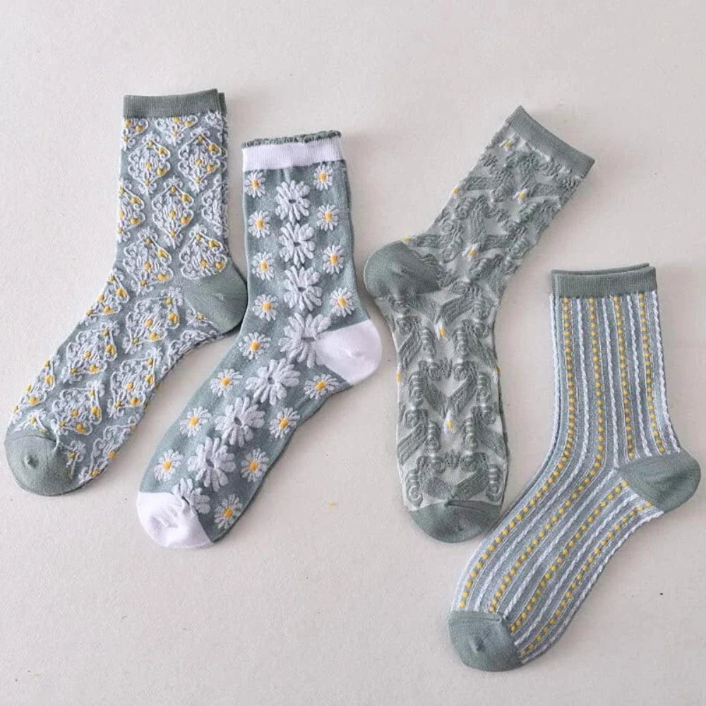 Blue Floral Socks · 5-pack