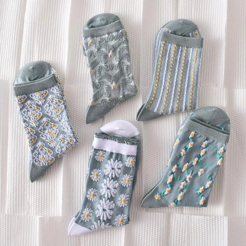 Blue Floral Socks · 5-pack