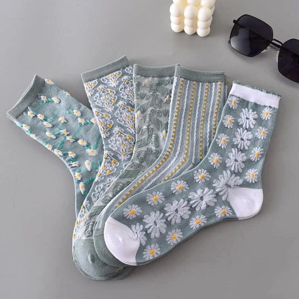 Blue Floral Socks · 5-pack