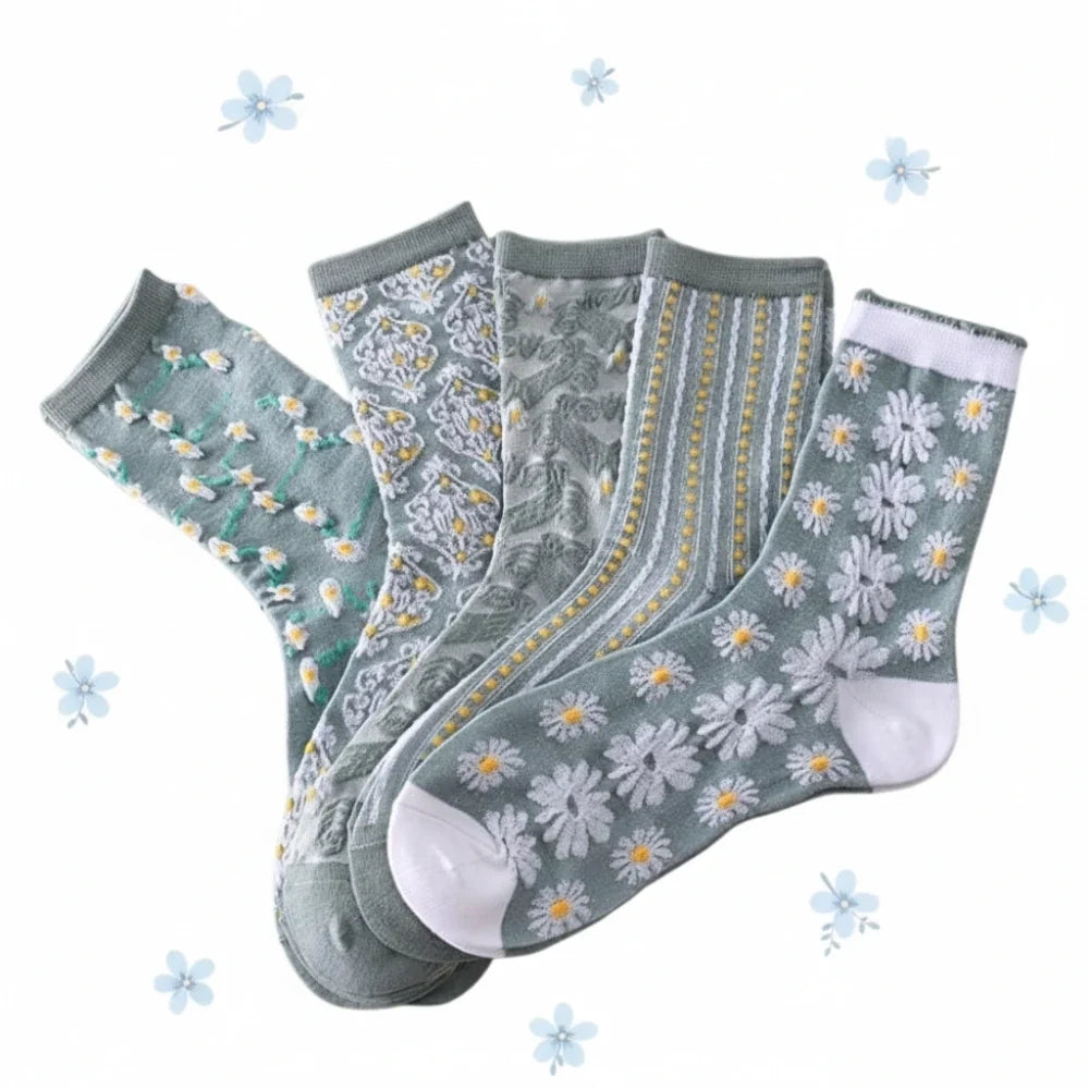 Blue Floral Socks · 5-pack