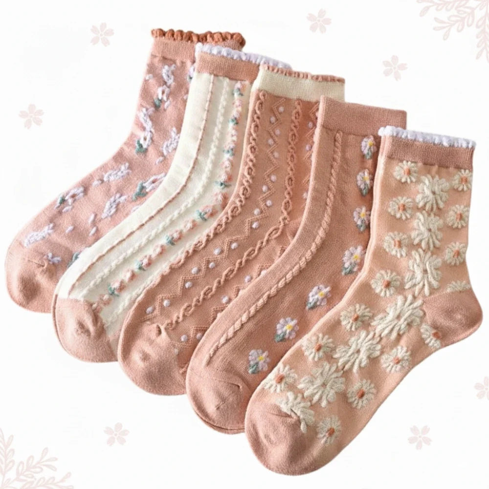 Pink Floral Socks · 5-pack