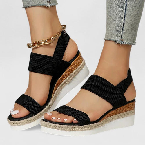 Ada stretch knit wedge sandals in black