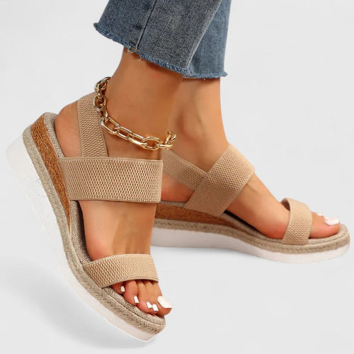 Ada stretch knit wedge sandals in brown