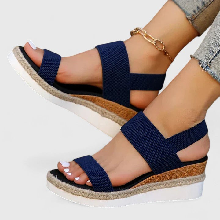 Ada stretch knit wedge sandals in blue
