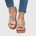 Clara buckle wedge sandals in beige