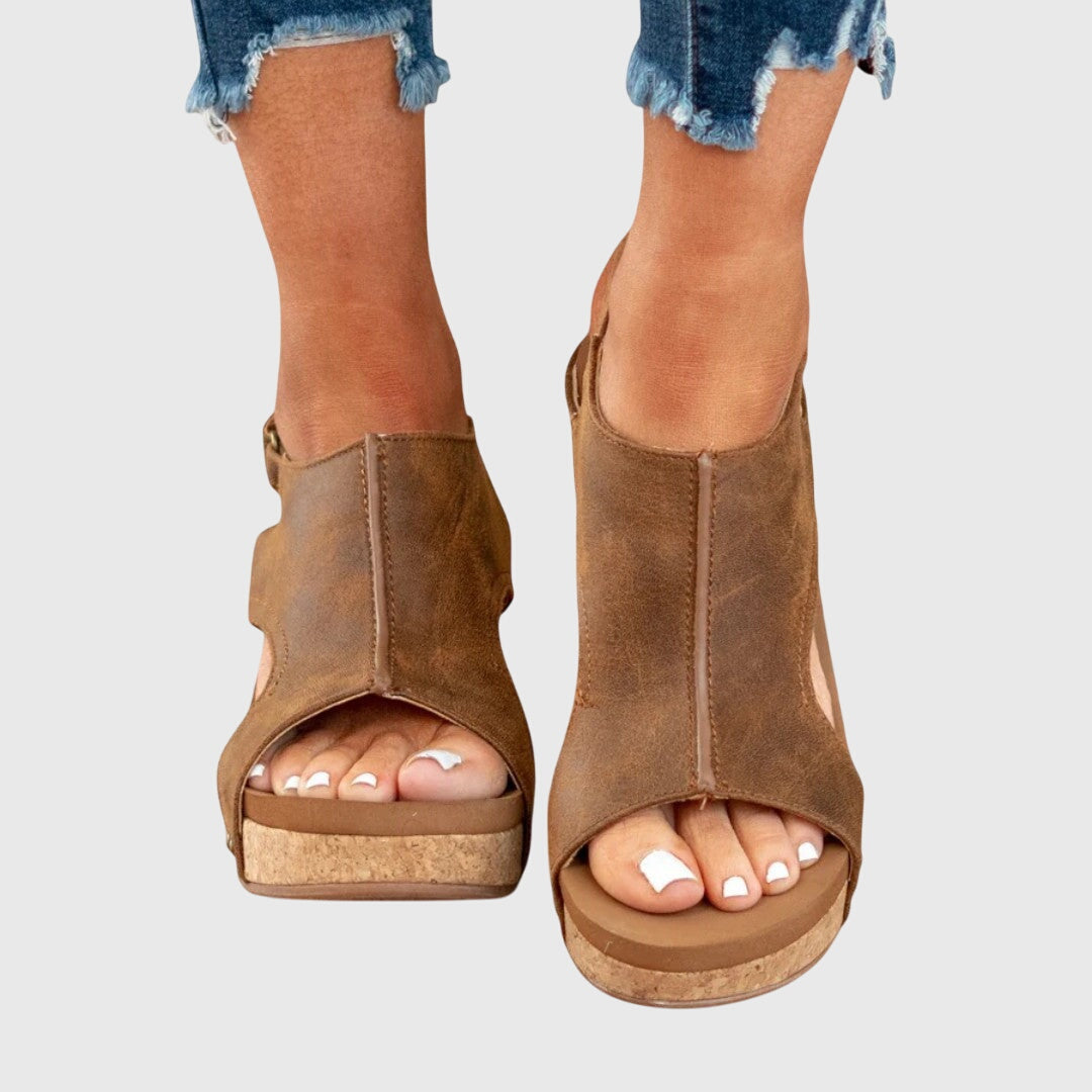 Clara buckle wedge sandals in brown