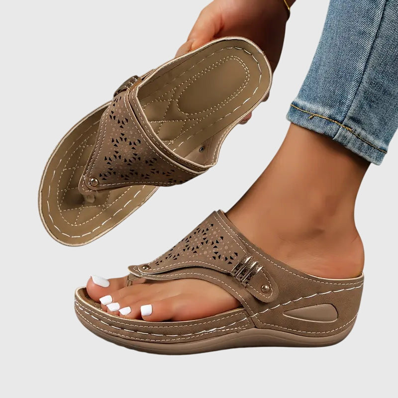 Eliza slip-on wedge sandals in brown