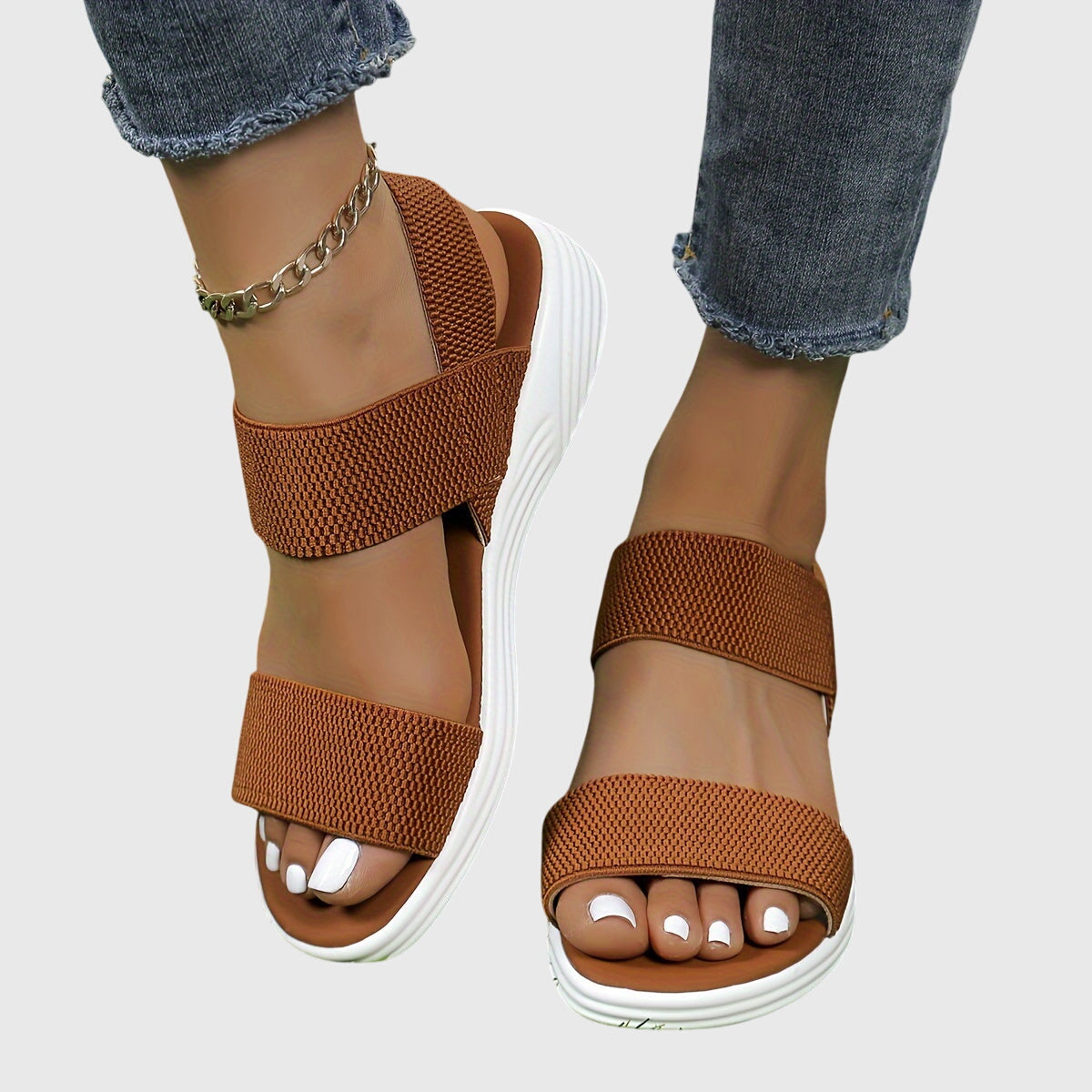 Greta stretch strap sandals in brown