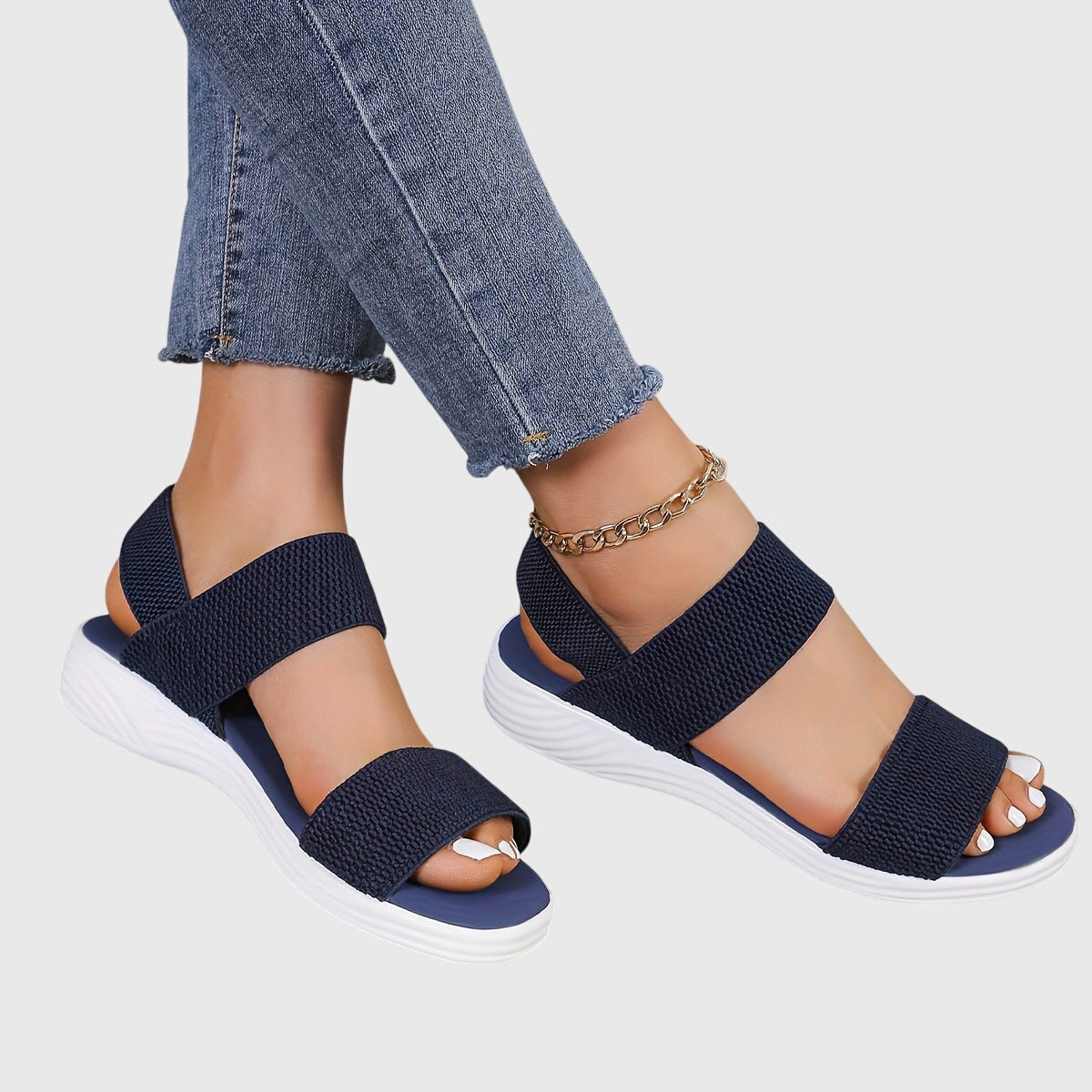 Greta stretch strap sandals in dark blue
