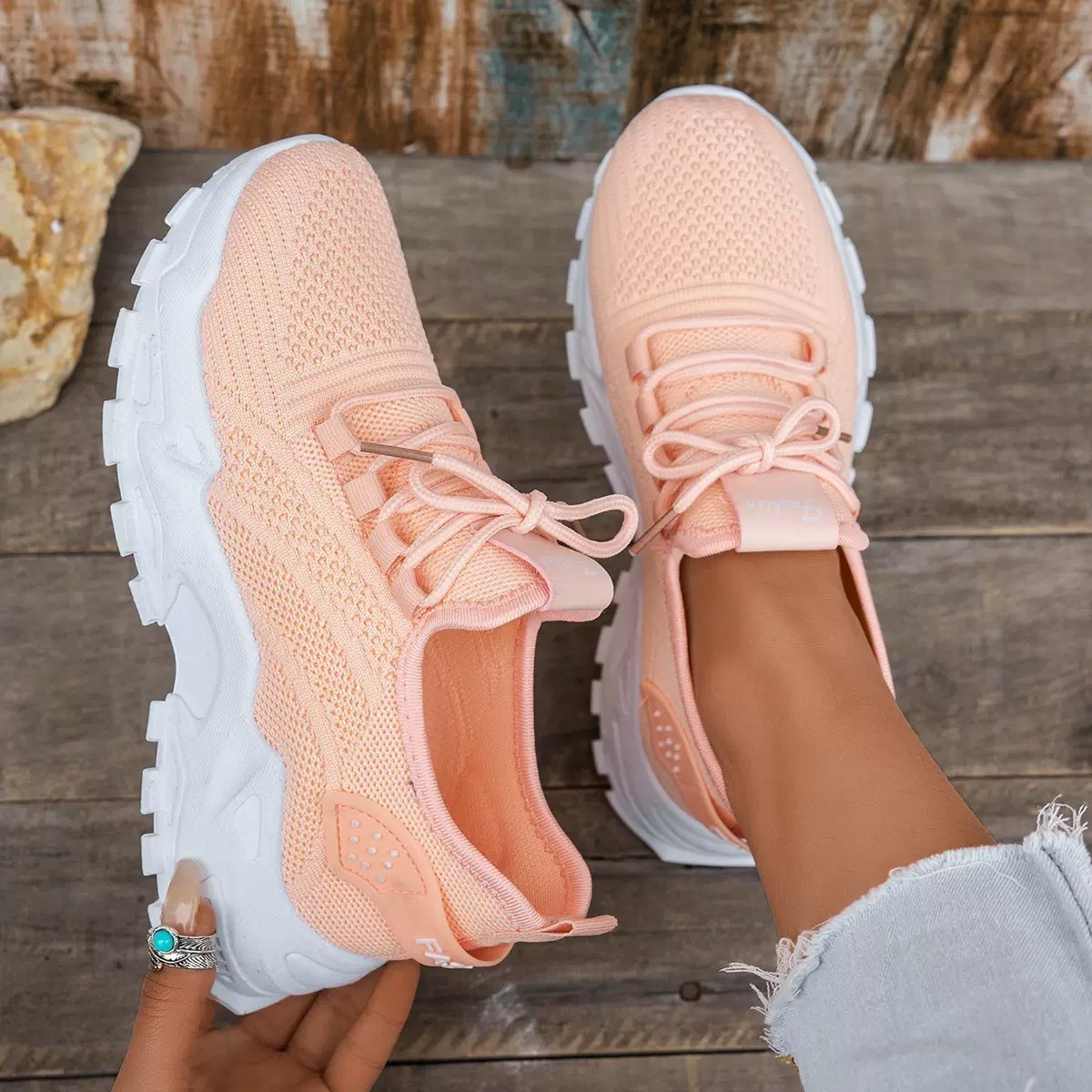 Kit wide toe box sneakers in peach