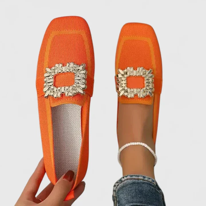 Olive flexible sole loafers in orange