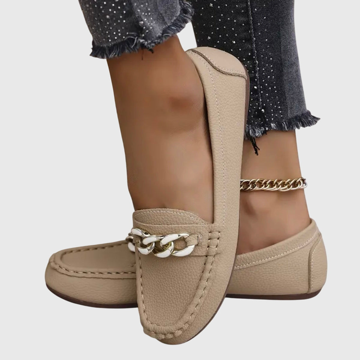 Pippa chain detail loafers in beige