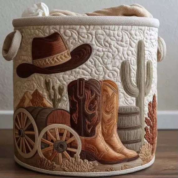 Dakota western boots and cactus quilted laundry basket