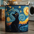 Luna starry night black cat quilted laundry basket